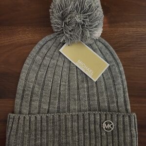 Michael Kors Gray Ribbed Beanie with Pom